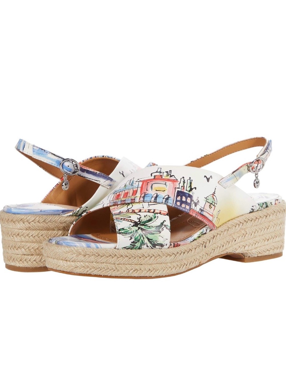 10 J. Renee Lannah White Sunset Multi Wedge Sandals Espadrilles Hawaiian Boats